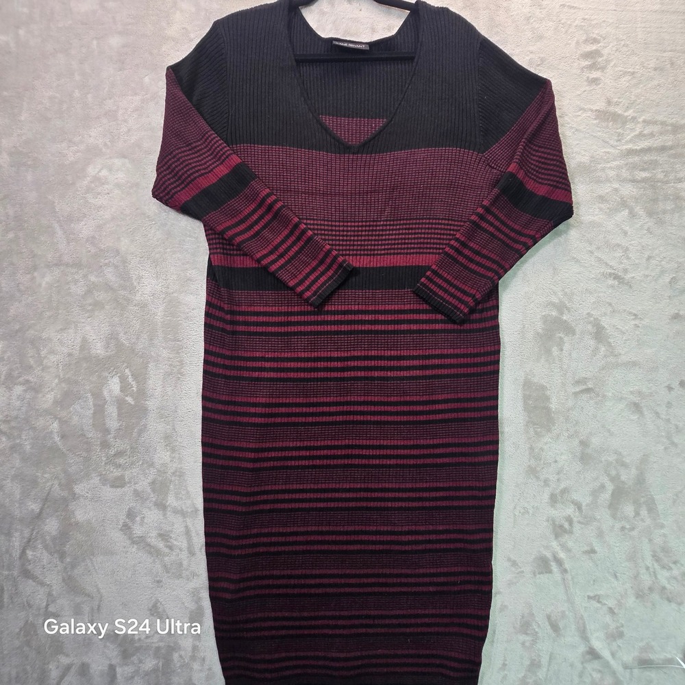 Lane Bryant Burgundy Black Striped Ribbed V-Neck Long Sleeve Sweater Dress